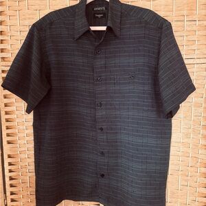 Haggar Men's Dark Gray Plaid Short Sleeve Shirt